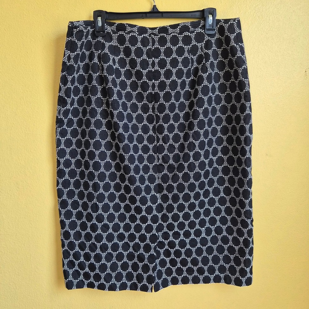 Coldwater Creek Pencil Skirt Womens 14 Black White Dot Excellent Textured Work